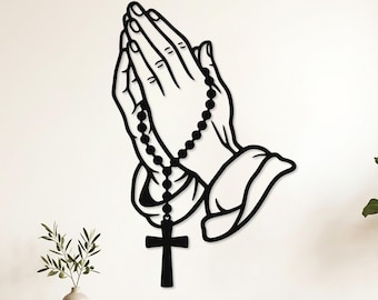 Mani in preghiera SVG DXF PNG / File SVG per taglio laser di mani in preghiera / Arte murale cristiana / Decorazioni religiose / Mani in preghiera dxf / Mani in preghiera Png