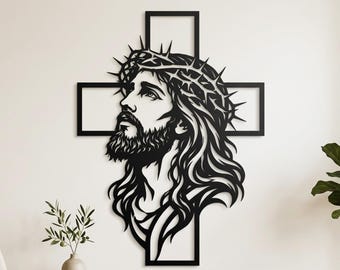 Jesus on Cross SVG DXF | Christian Metal Wall Art Cut File | Jesus With Cross Cut File | Religious CNC Plasma Laser Cut Design
