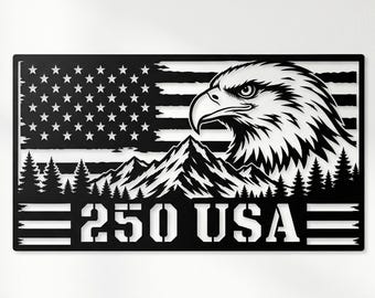 Águila del 250 aniversario de EE. UU. SVG DXF / Arte mural patriótico de metal, archivo de corte láser / Diseño de águila americana para plasma CNC / Decoración del Día de la Independencia