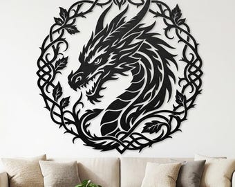 Archivo de corte láser DXF de dragón / Arte mural SVG de dragón / Archivo de corte vectorial de cabeza de dragón / Dragón SVG Glowforge / Archivos DXF de dragón / Archivo de corte de dragón