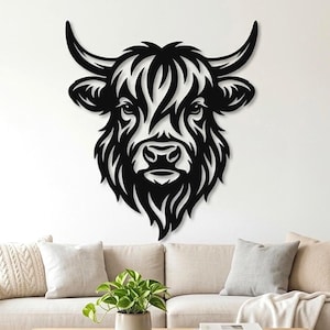 Höglandsko SVG DXF | Höglandsko metall väggkonst klippfil | Kohuvud väggdekor Svg | CNC plasma laserskuren design | Höglandsko dxf-fil