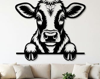 Peeking Cow SVG DXF | Cow Laser Cut File | Cow Wall Art DXF | Cnc Plasma Metal Decor | Cow Cnc File | Cow Svg | Cow Metal Wall Art Dxf