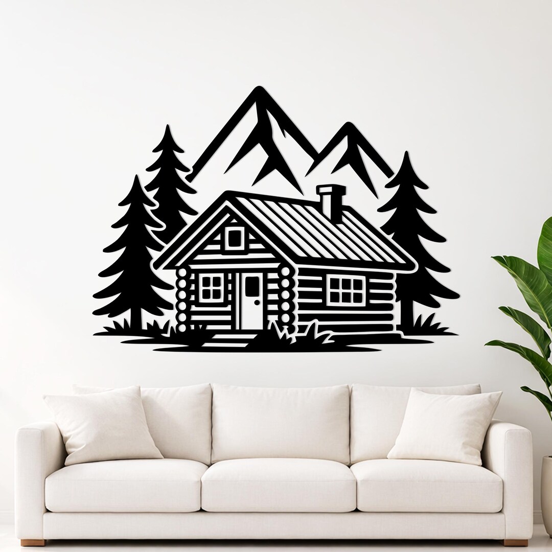 Mountain House SVG DXF | Wild Forest Landscape CNC Plasma Cut File ...