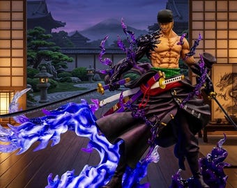 One Piece Zoro Inspired Anime Figure – Dark Samurai Sword Statue with Energy Effect – Manga Collectible Display Decor Gift For Kids