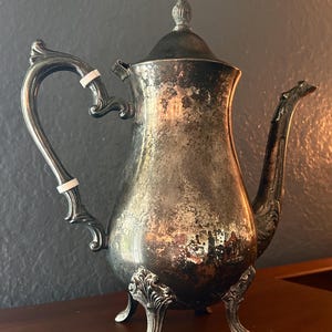 Vintage Silver Plated Teapot | Footed Coffee Server with Patina