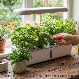 Kit de jardin d'herbes aromatiques hydroponiques intelligentes Noreva Nature, 14 pods, lumière de culture LED 20W, application WiFi Tuya, po
