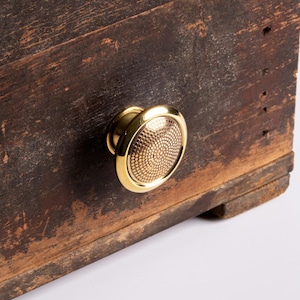 Brass Textured Cabinet Knob, Vintage Dotted Drawer Hardware, Contemporary Kitchen Knob