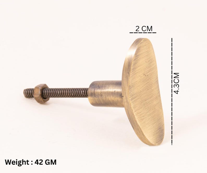 Antique Brass Oval Cabinet Knob, Minimalist Flat Face Furniture Hardware image 9