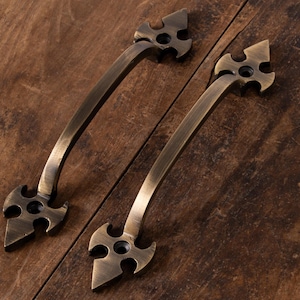 Gothic Brass Cabinet Handles, Antique Finish, Medieval Door Hardware