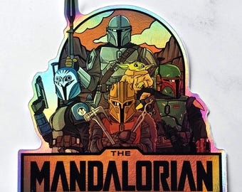 Oil Slick Sticker Mandalorian Cast 10cm Rainbow Chrome