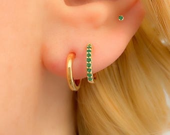 エメラルド色のジルコニウム製イヤリング - 18金メッキ