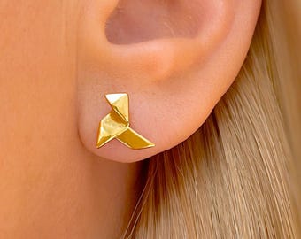 紙製のニワトリのイヤリング - 18金メッキ