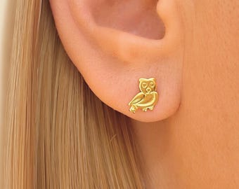 フクロウのイヤリング - 18金メッキ