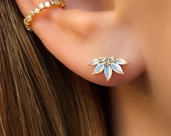 オパール色のジルコニウム製イヤリング - 18金メッキ