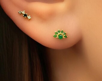 エメラルド色のジルコニウム製イヤリング - 18金メッキ