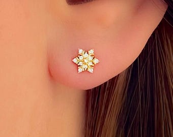 雪の結晶イヤリング - ジルコニウム - 18金メッキ