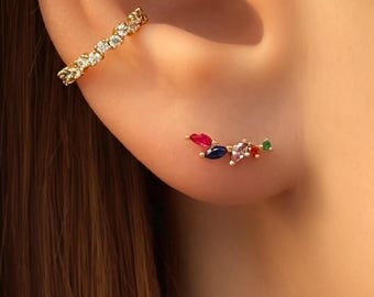 マルチカラージルコニウムイヤリング - 18金メッキ