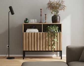 Record Player Stand with Storage, Vinyl Record Cabinet, Turntable Stand Table, LP Storage Shelf, Mid Century Modern Record Stand