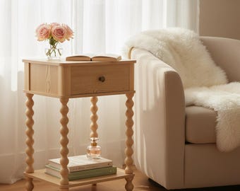 Mid Century Nightstand with Drawer, Wooden Bedside Table with Storage Shelf, Small End Table for Bedroom Living Room Office