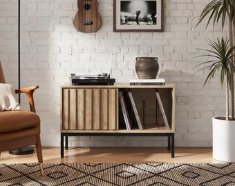 Record Player Stand with Vinyl Storage, Turntable Cabinet, LP Organizer Shelf