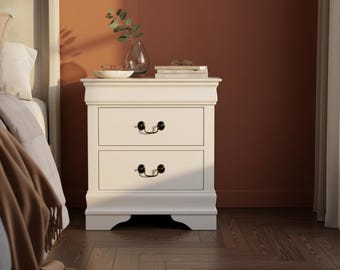 Traditional Nightstand, Solid Wood Bedside Table with 2 Drawers, Antique Style Bedroom Side Table, Wooden Night Stand