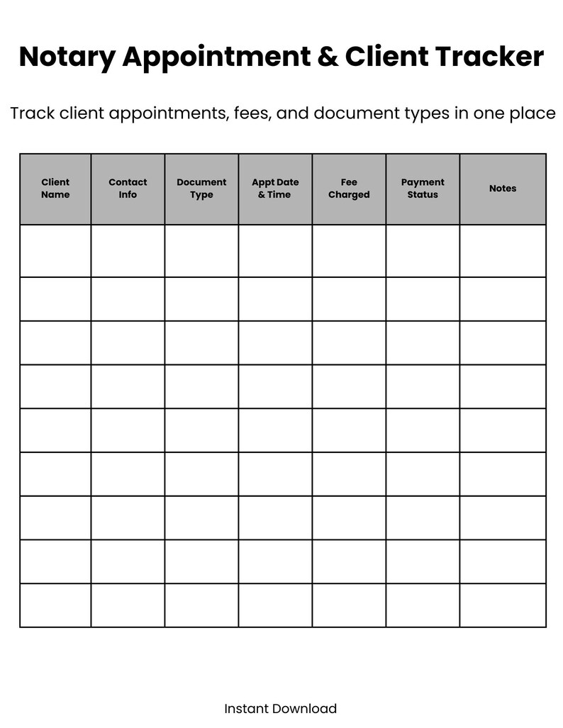 Notary Appointment Client Tracker | Business Organizer PDF (instant ...