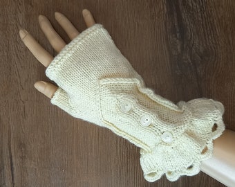 Arm warmers - Hand warmers - Fingerless mittens - Hand-knitted - Creme color /christmas gift/women gift/winter