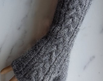 Womens Fingerless Gloves, Mittens, Wool gloves, Wrist warmers, Hand knitted,100% alpaca wool,Grey color gloves