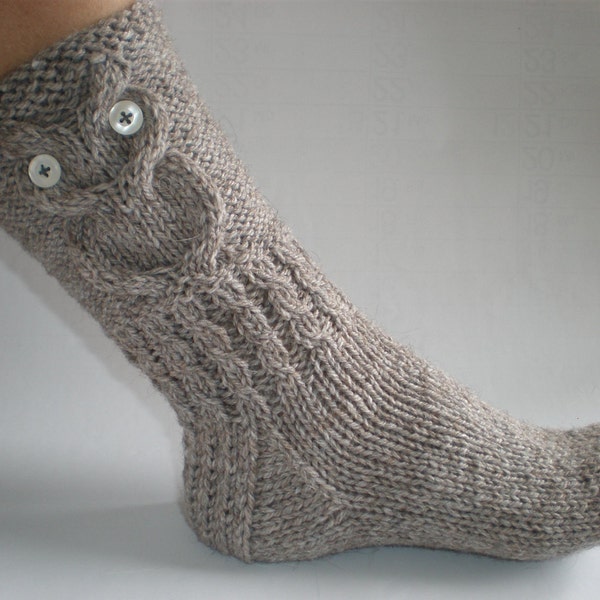 Hand-knitted grey/brown color women socks with owl pattern SPECIAL ORDER for PatConroy