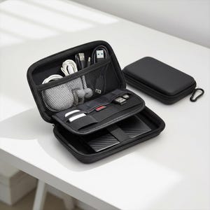 Estojo rígido organizador para eletrônicos, bolsa de viagem para guardar dispositivos eletrônicos, estojo para cabos e carregadores.