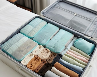 6 Piece Compression Packing Cubes, Space Saving Luggage Organizer, Travel Essentials Kit