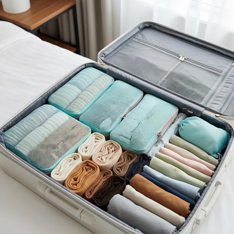 6 Piece Compression Packing Cubes, Space Saving Luggage Organizer, Travel Essentials Kit