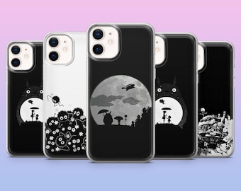 Black Ghibli Phone Case Totoro Anime Cover for iPhone 17, 16, 15, 14, 13, 12, Samsung S25, S24, S23, S22, A16, A26, Pixel 10,9
