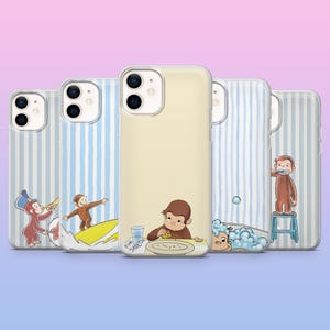 Nyfiken George Telefonskal Söt Djur Rolig Apa Fodral för iPhone 17, 16, 15, 14, 13, 12, Samsung S25, S24, S23, S22, A16, A26, Pixel 10,9