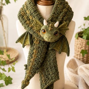 Crochet Dragon Scarf Pattern | Fantasy Neck Warmer, Wings, Head (PDF Download)