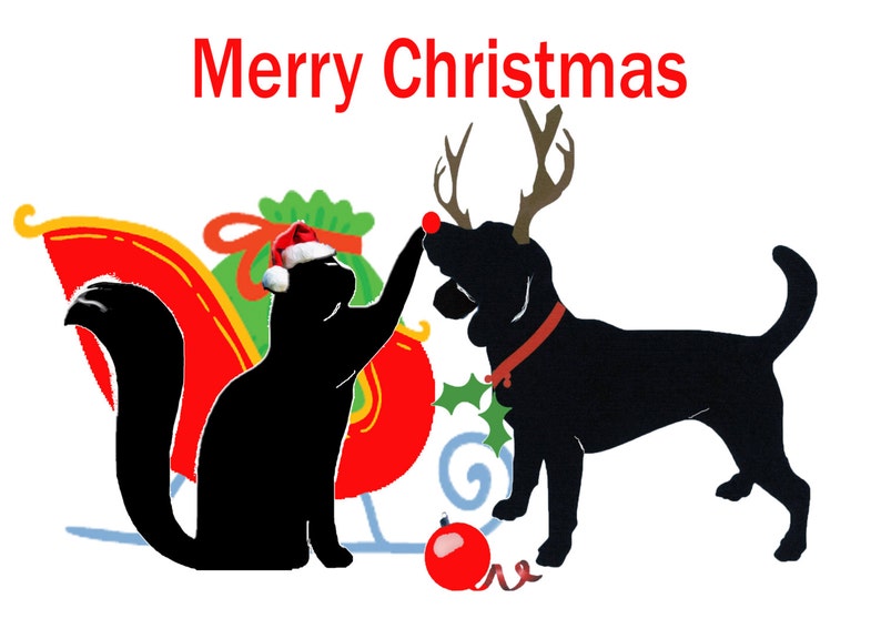 Christmas Cat and Dog Silhoutte Greeting Card Etsy