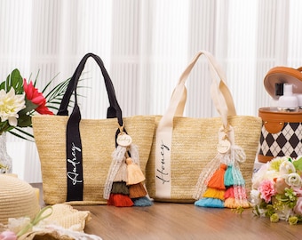 Bolso de paja playero con monograma, bolso personalizado para damas de honor, bolsos personalizados para despedida de soltera, bolso de regalo para despedida de soltera para un viaje de chicas.