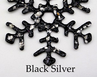 Glass Snowflake Ornament-Jackson Glass Mill-Black Silver-Black with Silver and Iridescent-Handmade Ornament-Winter Suncatcher-Icy Snowflake