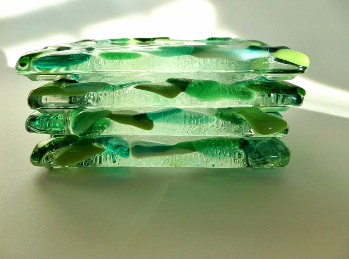 Fused Glass Coasters Set of 4 Candle Holders 4 Square Etsy
