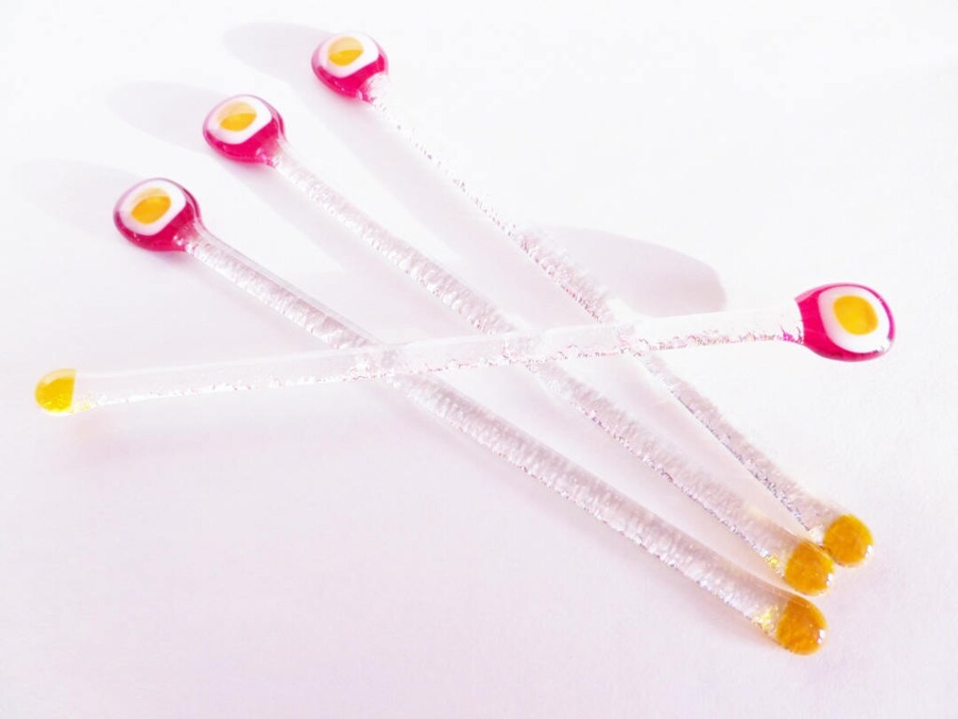 Fused Glass Swizzle Sticks Mid Century Mod Style Drink Stir Glass