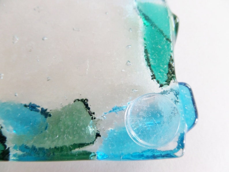 Glass Coasters Fused Glass with Aqua Blue Sea Glass Green Teal Green River Waters Colors 4 Inch Square Set of 4 image 5