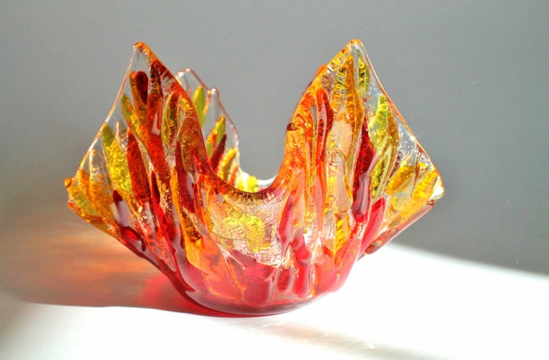 Flaming Fire Vase Fused Glass Candleholder Retro Colored Etsy