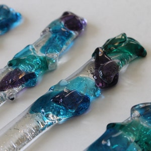 Peacock Fused Glass Swizzle Sticks: Cocktail Drink Stirrers, Set of 4