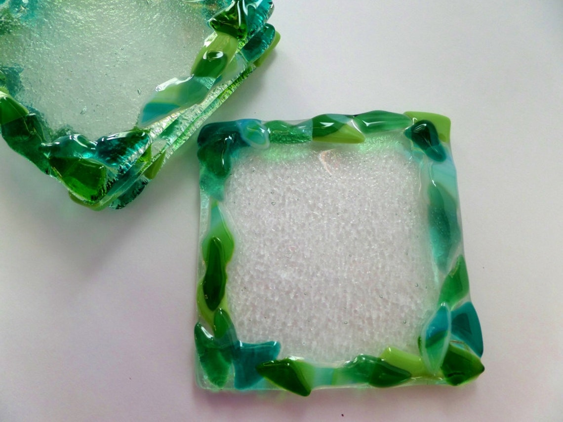 Fused Glass Coasters Set of 4 Candle Holders 4 Square Etsy