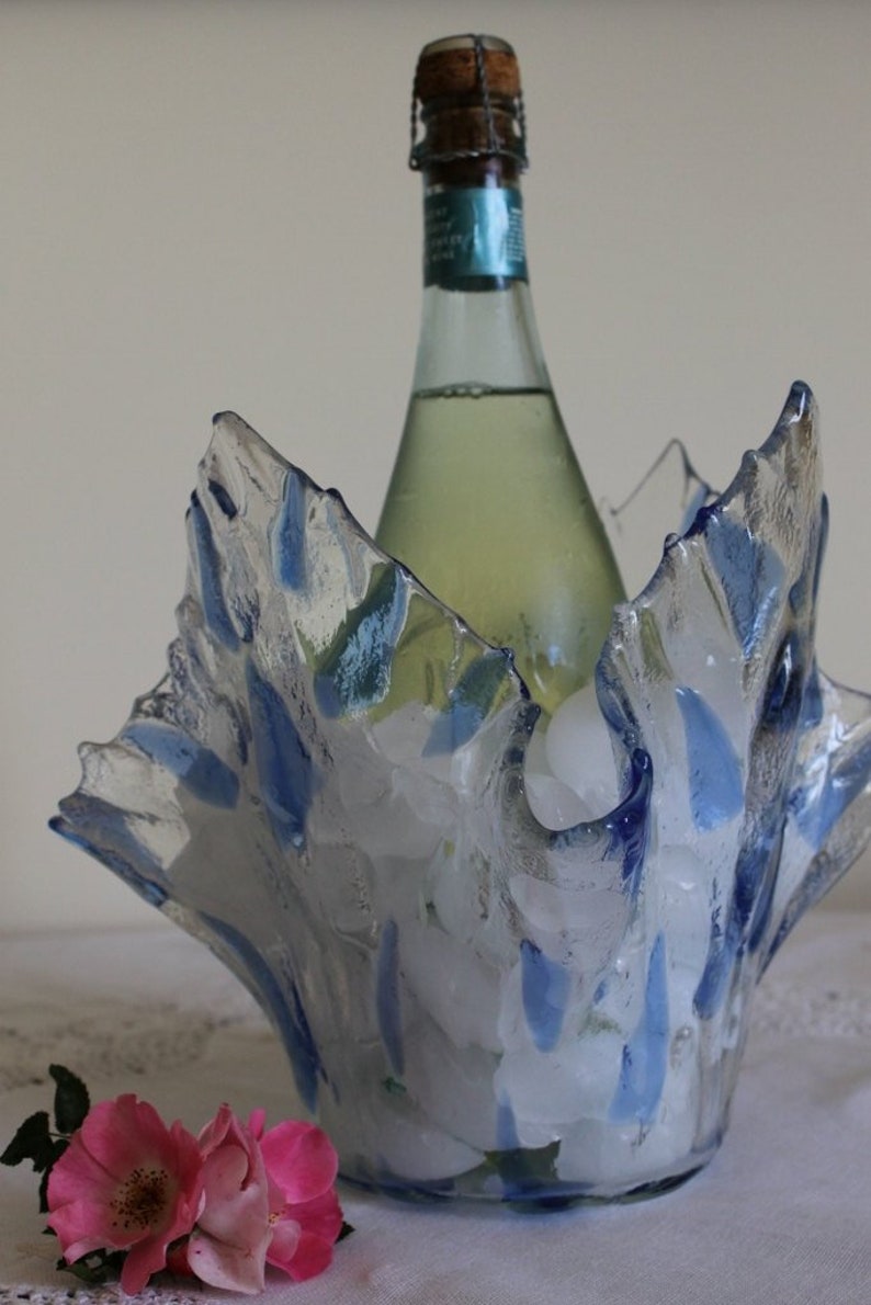 Fused Glass Ice Bucket Large Vase Scandinavian Ice Pale Blue Etsy