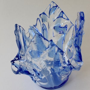 Fused Glass Art Vase Candleholder Scandinavian Ice Votive Holder Pale Blue Periwinkle image 2