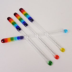 Fused Glass Swizzle Stir Sticks: Rainbow Barware, Set of 4