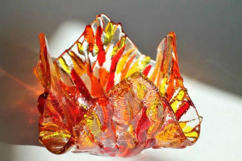 Flaming Fire Vase Fused Glass Candleholder Retro Colored Etsy