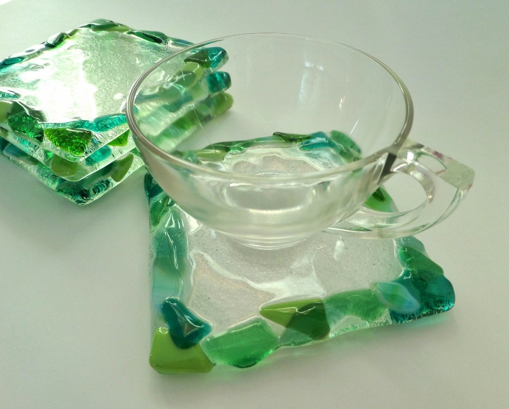 Fused Glass Coasters Set of 4 Candle Holders 4 Square Etsy