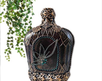 Botella decorada estilo vintage, botella decorativa, decoración barroca, objeto de arte hecho a mano, decoración única para el hogar, regalo de lujo para ella.